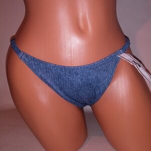 Victoria Secret PINK Swim Bikini Bottom Small Blue Denim Print String New